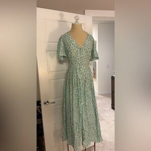Elegant Green Floral Midi Dress